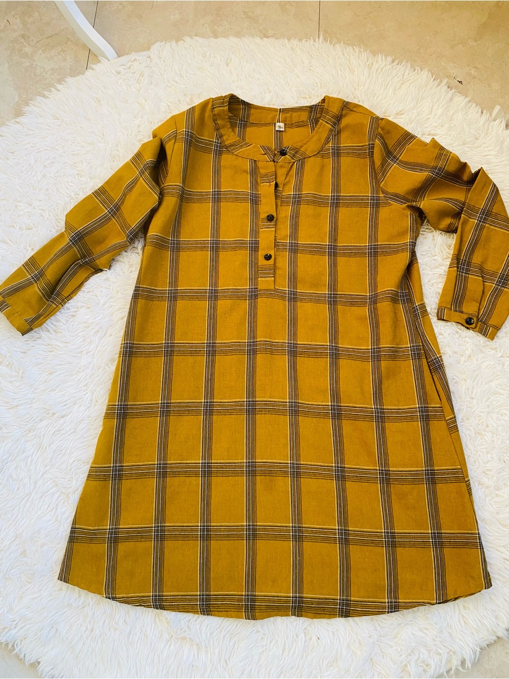 Mustard Plaid Shirt Dress Pockets Autumn Estimated Medium